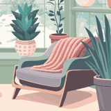 Grow a serene oxygen oasis, one plant at a time Serene pastel scene of plants and a comfy chair