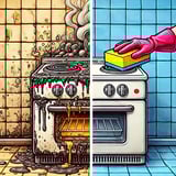 Match gems to master home makeovers An intricate oven, dirty on one side, being cleaned on the other