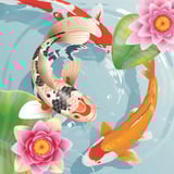 Merge koi and grow your peaceful pond empire Tranquil koi pond with autumn leaves and graceful swimming fish
