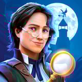 Hidden object adventure in a magical forest city... Handsome detective in front of a castle