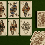 Unravel a poetic solitaire from Pushkin’s era Antique playing cards arranged in elegant rows with vintage patterns, ready for a solitaire match.