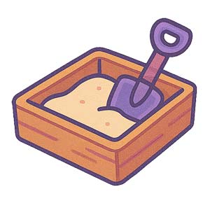 Play creative, open-ended sandbox simulation games Cartoon landscape with houses and trees in sandbox style