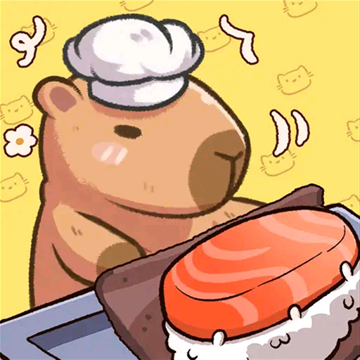 Chill cooking magic with cozy vibes and sizzling sounds Cute capybara rolling some salmon sushi