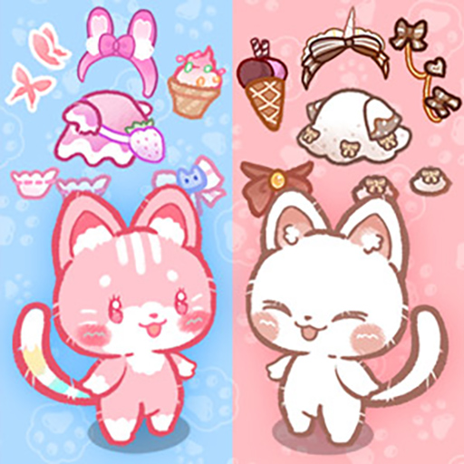 Decorate a magical kitty castle and play 5 adorable mini games Pink and cream kitties with cute Japanese aesthetics