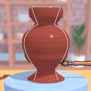 Shape, trim, and paint your perfect ceramic creation! A realistic spinning clay vase being sculpted by hand in a 3D pottery game.